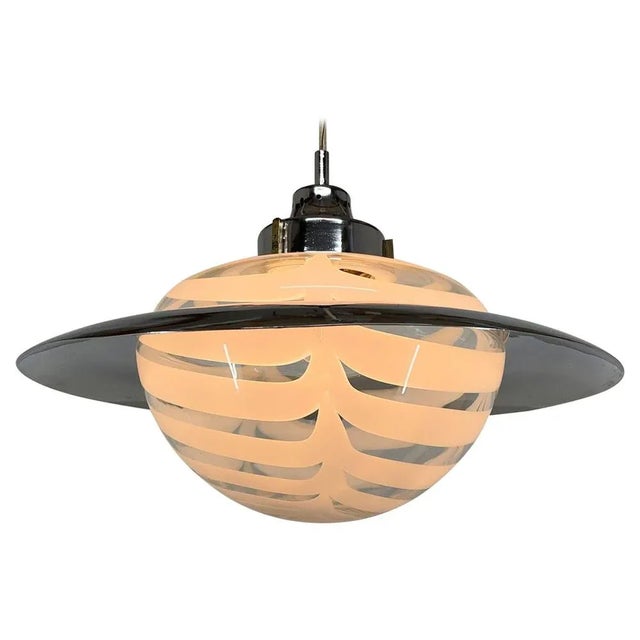 Italian Murano Glass and Chrome Saturn Pendant, 1970s For Sale - Image 13 of 13