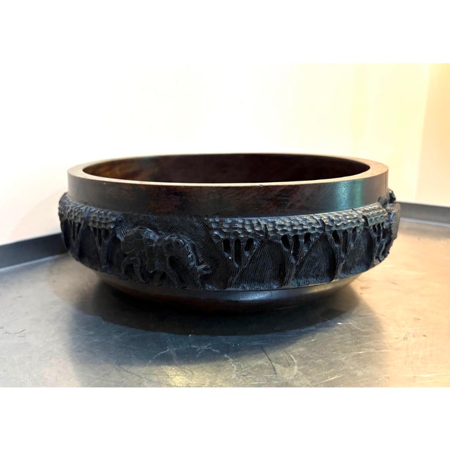 Tribal 1960s Hand Carved Wood Elephant Serving Bowl For Sale - Image 3 of 4