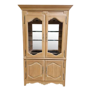 1990s Ethan Allen French Country Bar Liquor Cabinet Display Hutch China Bisque
