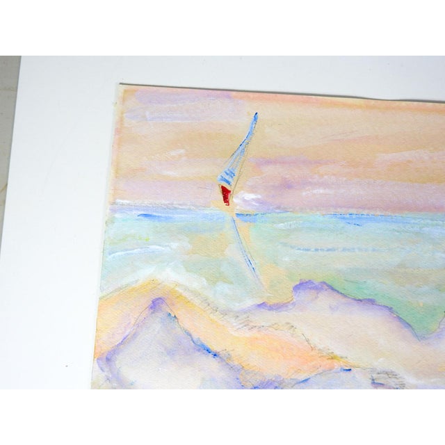 1989 Abstract Seascape With Sailboat Watercolor Painting For Sale - Image 4 of 6