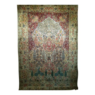 Vintage Persian Kerman Lavar Rug, Hand-Knotted Wool, Tree of Life Pattern, Ivory & Green, 7x10 For Sale