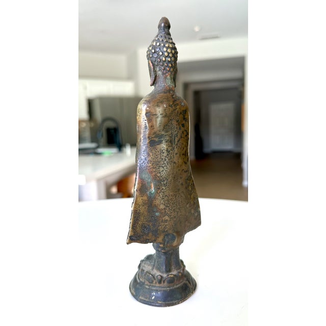 Bronze Small Antique Thai Bronze Healing Medicine Buddha Figure Statue For Sale - Image 8 of 16