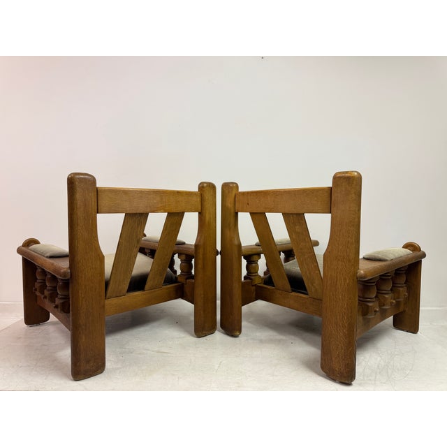 Brutalist Oak Chairs with Slatted Backs, 1960s, Set of 2 For Sale - Image 13 of 18