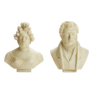 Giuseppe Benassai, Busts, 1884, Alabaster, Set of 2 For Sale