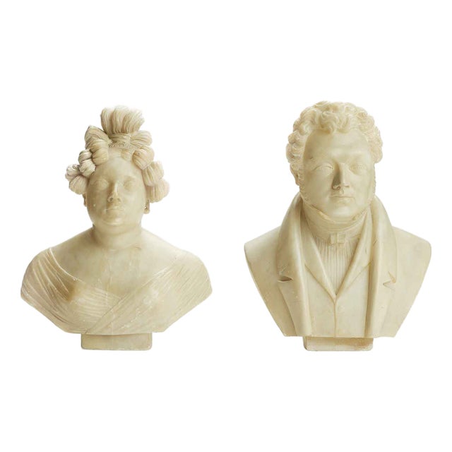 Giuseppe Benassai, Busts, 1884, Alabaster, Set of 2 For Sale