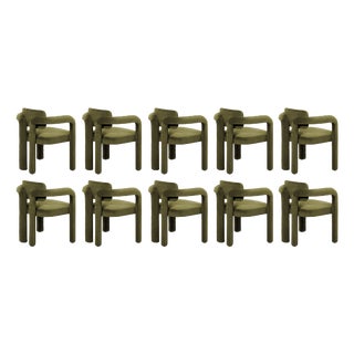 Double Arch Dining Chairs in Forest Green Cotton Velvet from Insidherland, Set of 10 For Sale