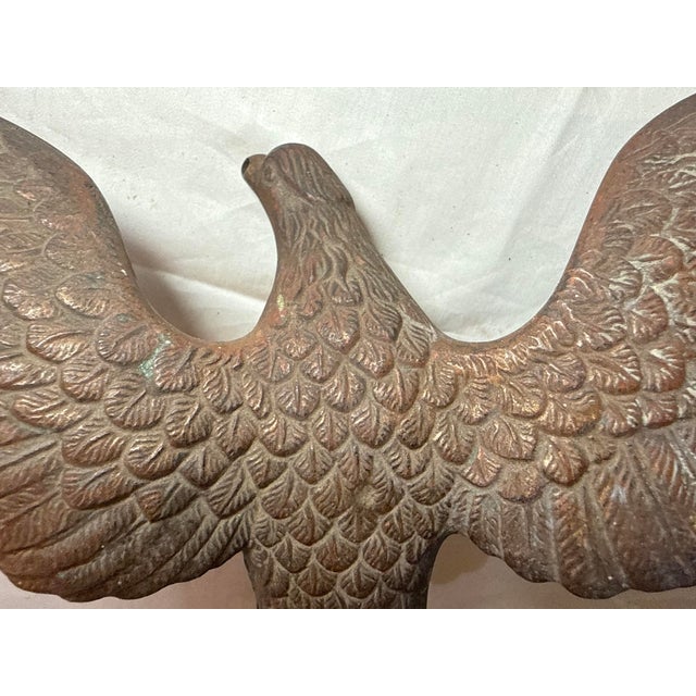 Metal Antique Solid Brass Bronze Open Winged American Eagle Bird Heavy Flag Finial For Sale - Image 7 of 13