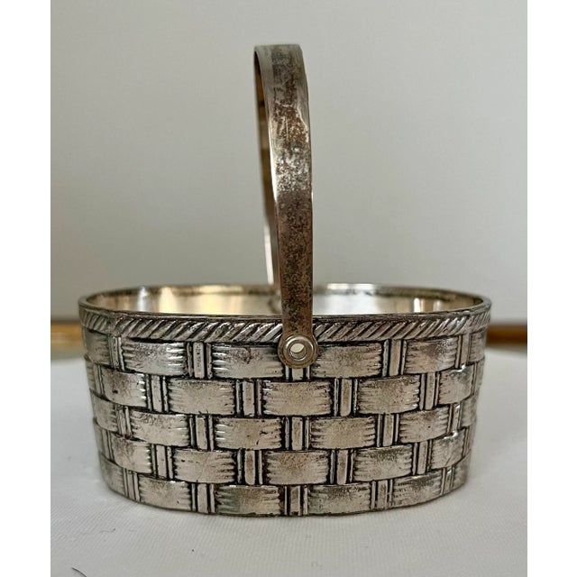 Vintage Raimond Silverplate Petite Woven Basket With Hinged Handle For Sale - Image 4 of 8