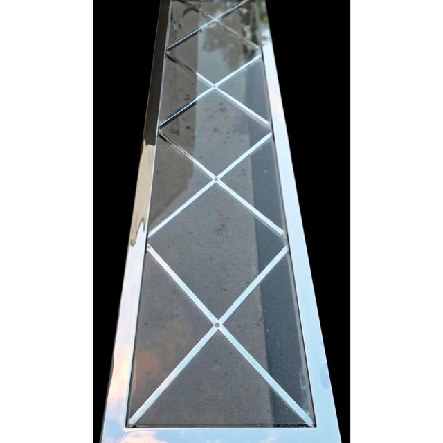 Late 20th Century Vintage Chrome and Glass Milo Baughman Style/Chinese Chippendale Style Console Table For Sale - Image 5 of 6