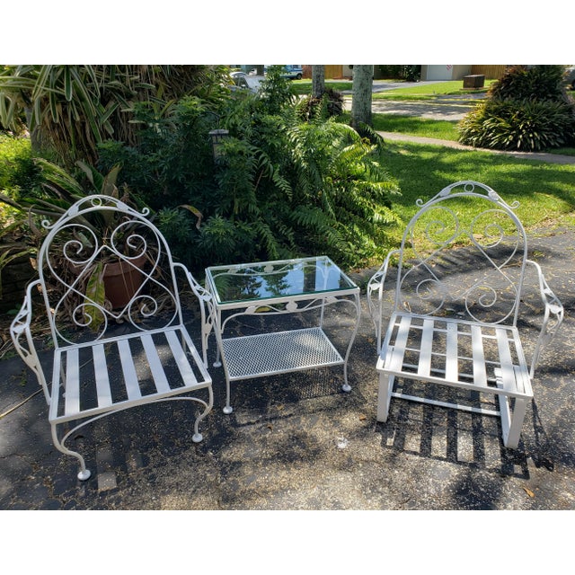 Vintage 3 Piece Wrought Iron Seating Set, Attributed to Meadowcraft For Sale - Image 13 of 13