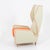Italian mid-century lounge chair with high backrest and armrests. The armchair has light-colored upholstery and is...