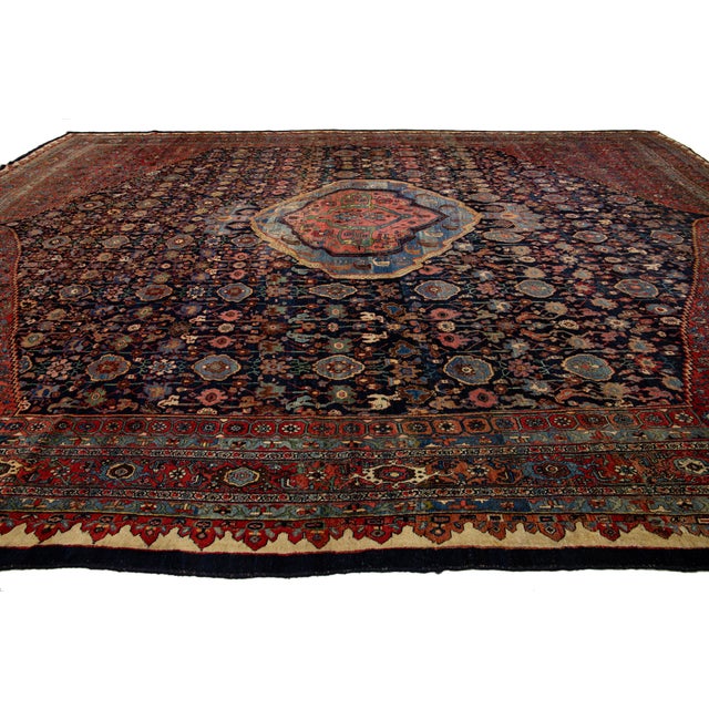 Textile Allover Designed Antique Persian Bidjar Wool Rug Oversize in Blue and Red For Sale - Image 7 of 10
