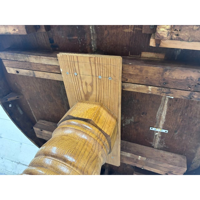 Antique Victorian 48 Inch Round Tiger Oak Claw Foot Pedestal Dining Table For Sale - Image 13 of 15