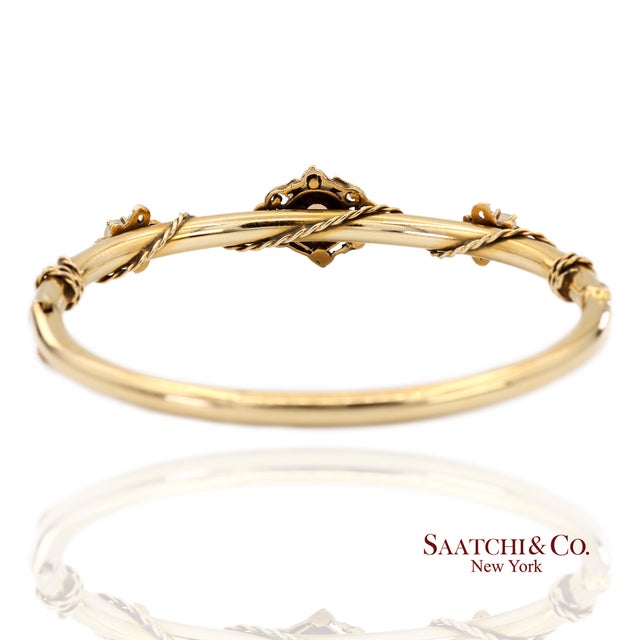 Vintage 14k 585 Solid Yellow Gold Natural Opal Bangale Bracelet For Sale - Image 4 of 12