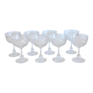 Vintage Tudor England Crystal Champagne Coupes Set of 8 Cocktail Barware