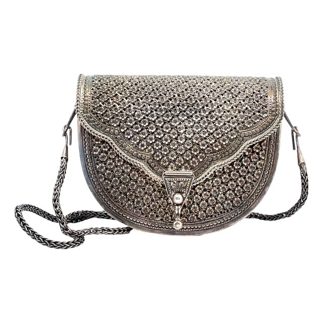 Vintage Sterling Silver Floral Shoulder Purse For Sale