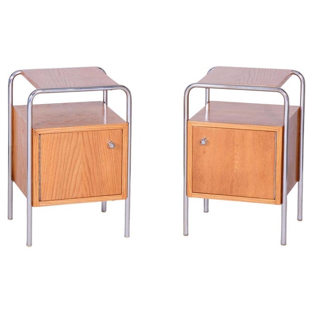 Bauhaus Chrome Bedside Tables attributed to R. Slezák, Former Czechoslovakia, 1930s, Set of 2 For Sale - Image 12 of 12