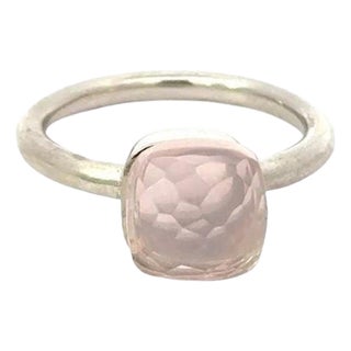 Soft Pink Rose Quartz Solitaire Ring for Women in 925 Silver, Size 8.5 For Sale
