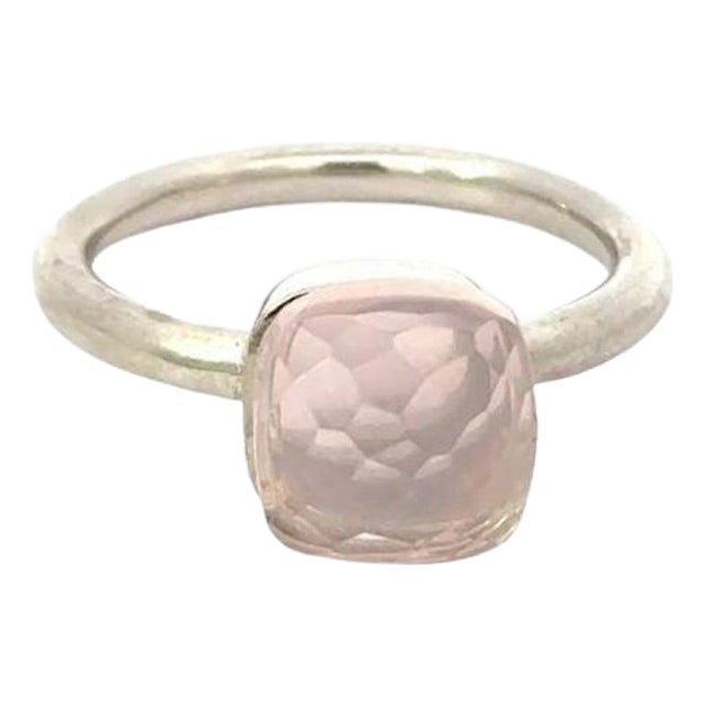Soft Pink Rose Quartz Solitaire Ring for Women in 925 Silver, Size 8.5 For Sale