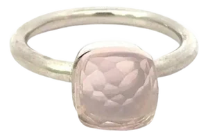 Soft Pink Rose Quartz Solitaire Ring for Women in 925 Silver, Size 8.5