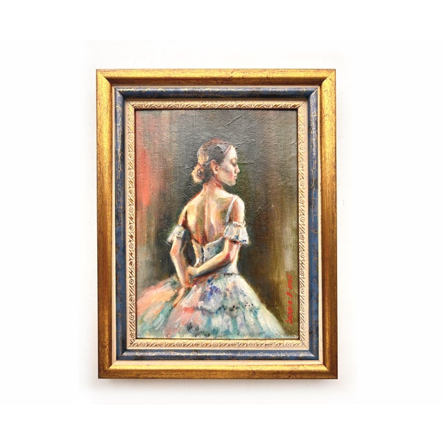 Textile Ballerina Original Painting Oil Girl Dancer by Valeriya Serova, Framed For Sale - Image 7 of 9