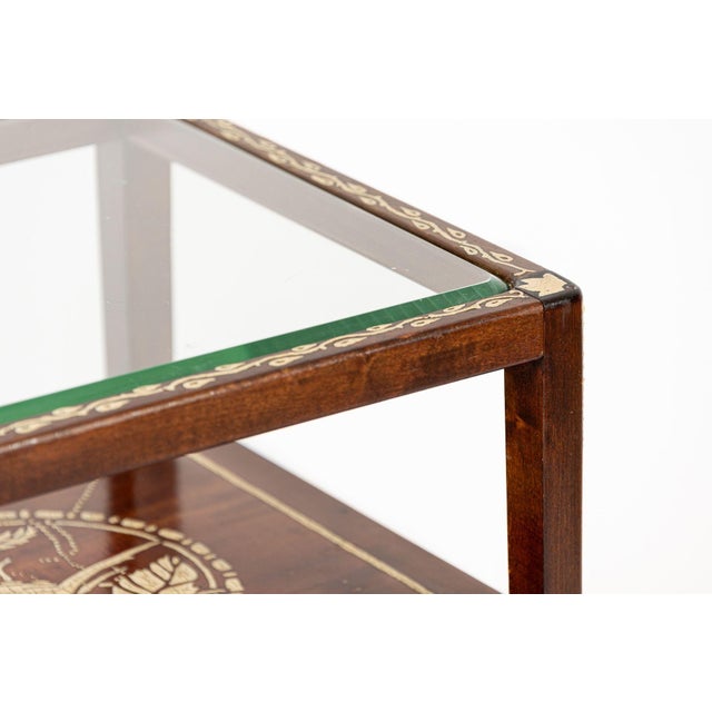 Antique French Art Nouveau Handpainted Mahogany Small Wood & Glass Side Table For Sale - Image 10 of 11