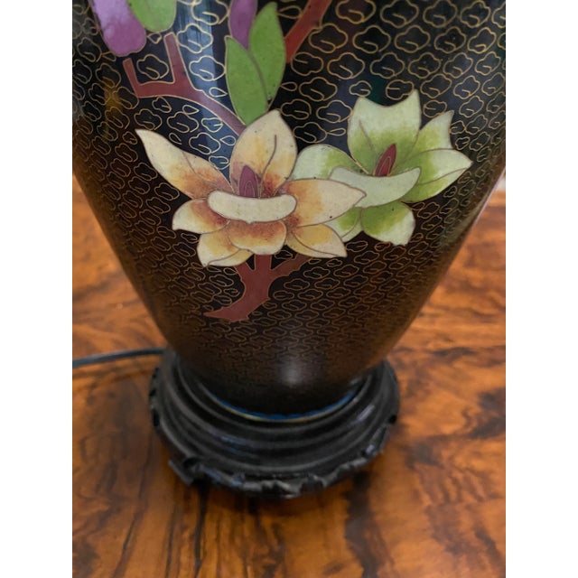 1970s 1970s Asian Black Lamp With Cherry Blossoms For Sale - Image 5 of 7