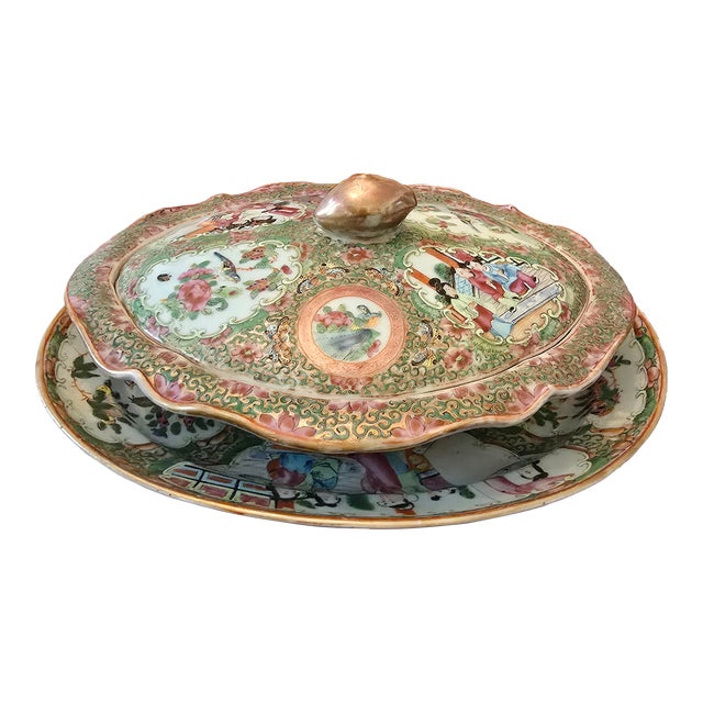 Antique Chinese Porcelain Rose Medallion Tureen For Sale
