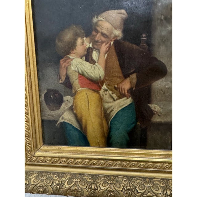 Wood Antique Alessandro Sani Style Grandfather + Grandson Framed Painting For Sale - Image 7 of 12