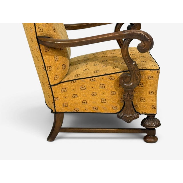 Scandinavian Modern, Lounge Chair, Carved Wood, Fabric, Denmark, 1960s For Sale - Image 10 of 12