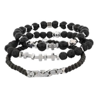 Black Gemstone & Hematite Power Trio Bracelet Set For Sale
