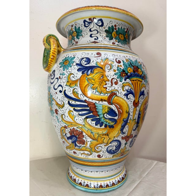 Monumental Antique Handmade Italian Majolica Painted Terracotta Gp Pottery Vase For Sale - Image 10 of 17
