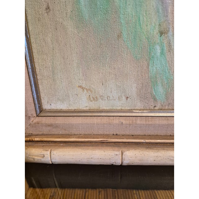 Hollywood Regency Vintage Marjorie Weaver Tropical Cockatoo Painting - Palm Beach Chic Florida Hollywood Regency Faux Bamboo For Sale - Image 3 of 5