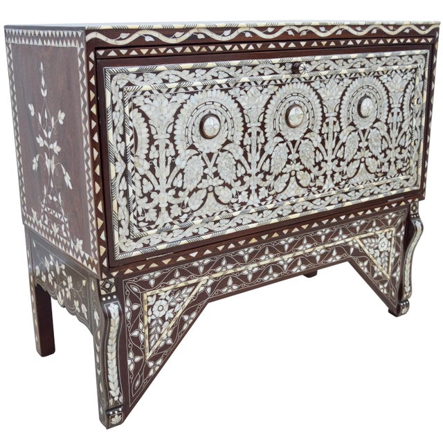 Vintage Syrian Mother-Of-Pearl Damascene Art Console Table For Sale - Image 4 of 13