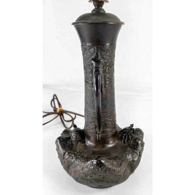 Early 20th Century Early 20th Century Chinese Chinoiserie Song or Yuan Style Bronze Table Lamp For Sale - Image 5 of 13