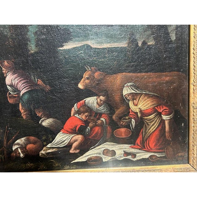 Circle of Bassano School, Figurative Composition, Oil Painting on Canvas, Set of 2 For Sale - Image 9 of 11