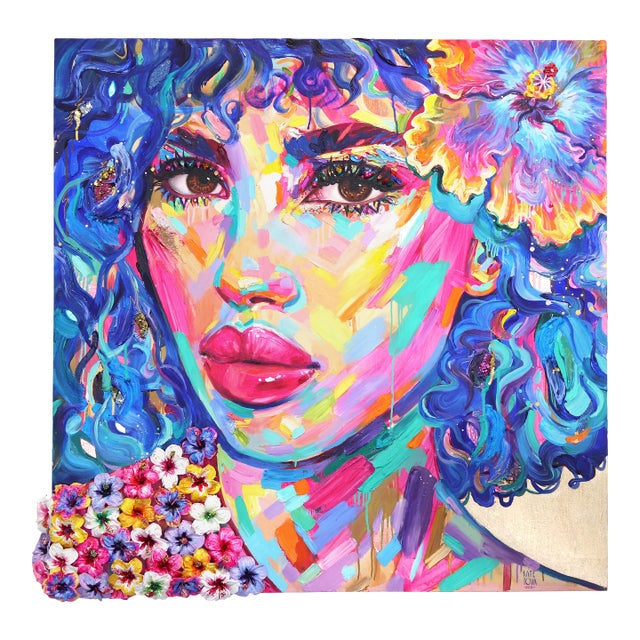 Ultramarine - Abstract Vibrant Colorful Mixed Media Figurative Portrait Painting Original Artwork by Kate Tova For Sale