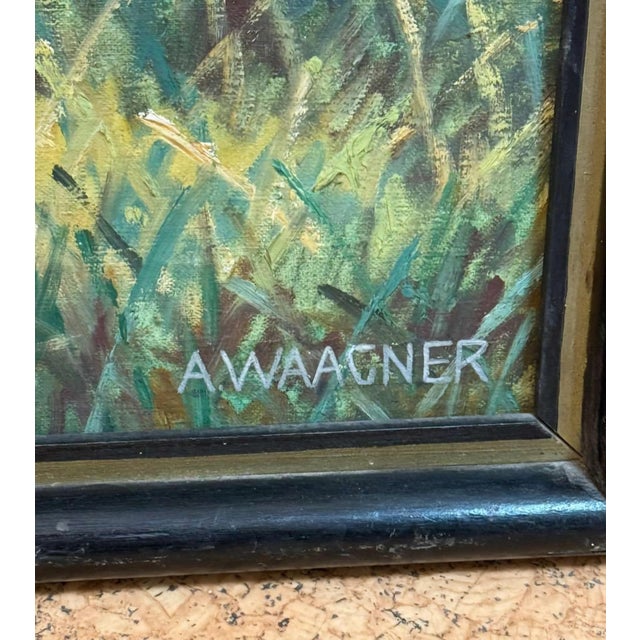 Large Signed Oil on Canvas Painting by Alfred Waagner, Two Scouts in an Alpine Meadow, Early 20th Century. For Sale - Image 7 of 11