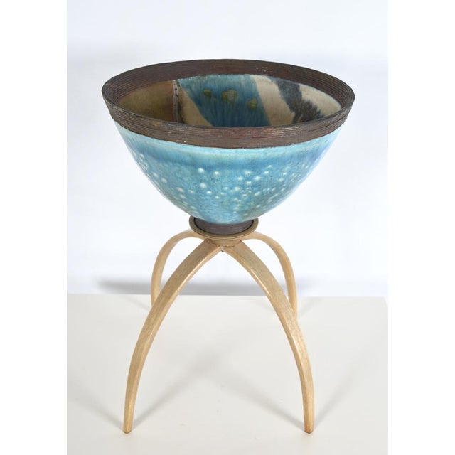 20th Century Sculpture Raku Art Pottery Stoneware Bowl on Stand from Catriona McLeod, 1970s For Sale - Image 18 of 18