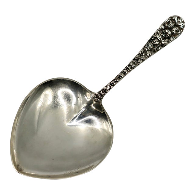 Antique Schofield "Baltimore Rose" Sterling Silver 4" Heart-Shaped Tea Caddy Spoon For Sale