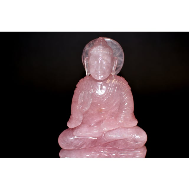 Natural Rose Quartz Buddha Statue Pink Gemstone For Sale - Image 9 of 10
