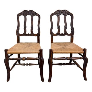 Antique French Provincial Ladder Back Rush Seat Side Chairs For Sale