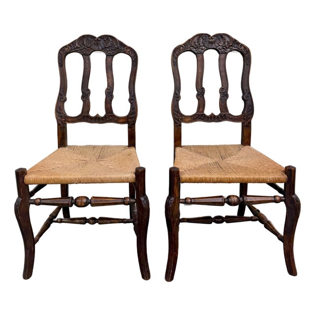 Antique French Provincial Ladder Back Rush Seat Side Chairs For Sale