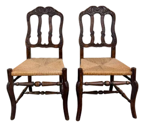 Antique French Provincial Ladder Back Rush Seat Side Chairs