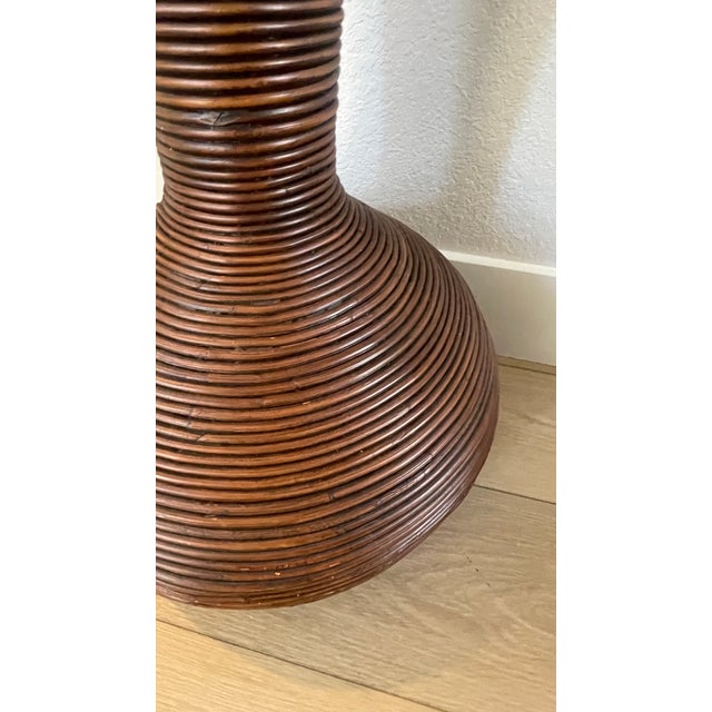 Vintage 1970's Gabriella Crespi Style Pencil Reed Rattan Floor Vases Urns- A Pair For Sale - Image 9 of 14