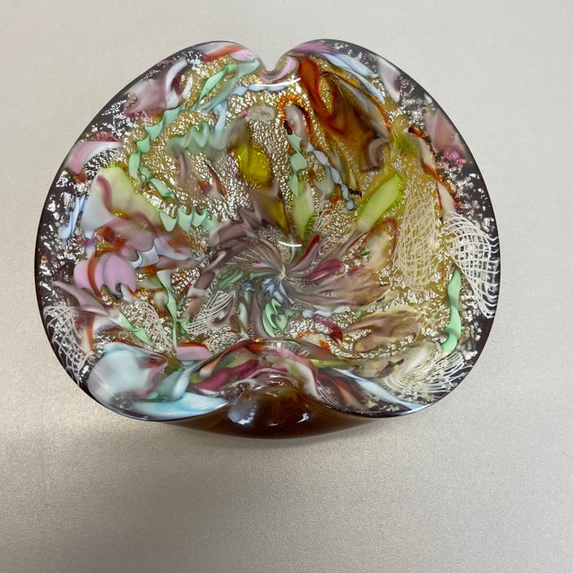 Gold Multicolor Murano Glass Bowl Gold Flakes Shell Ashtray from Dino Martens, Italy, 1960s For Sale - Image 8 of 18