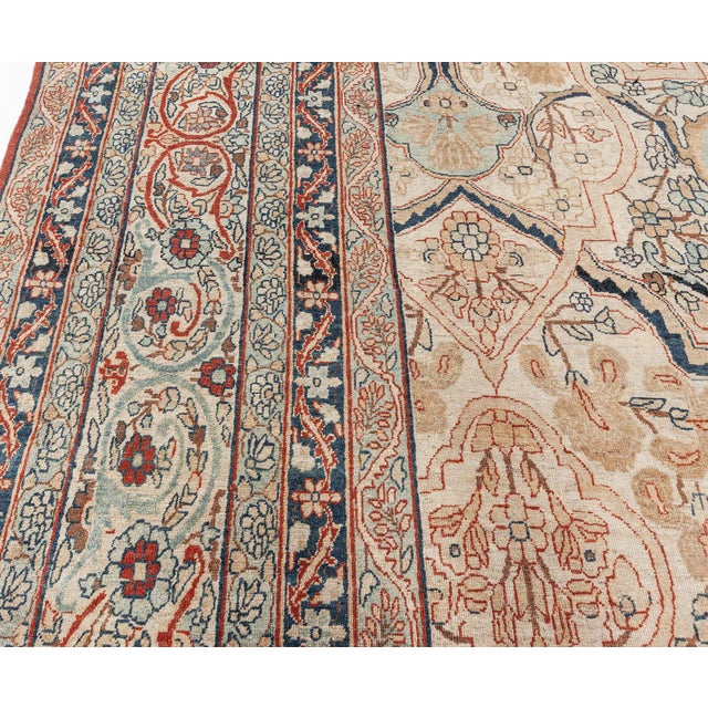 Ivory Authentic 19th Century Persian Kirman Carpet For Sale - Image 8 of 10