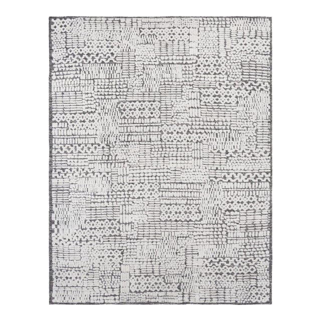 8x10 Sloane Sophisticated Ivory & Gray Geometric Modern Hand Knotted Wool Rug For Sale