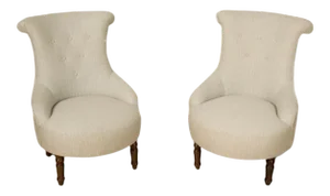 1940s Vintage French Salon Side Chairs with Walnut Legs - a Pair