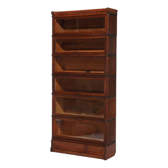 Antique Globe Wernicke Arts & Crafts Oak Six Stack Barrister Bookcase Circa 1920 For Sale